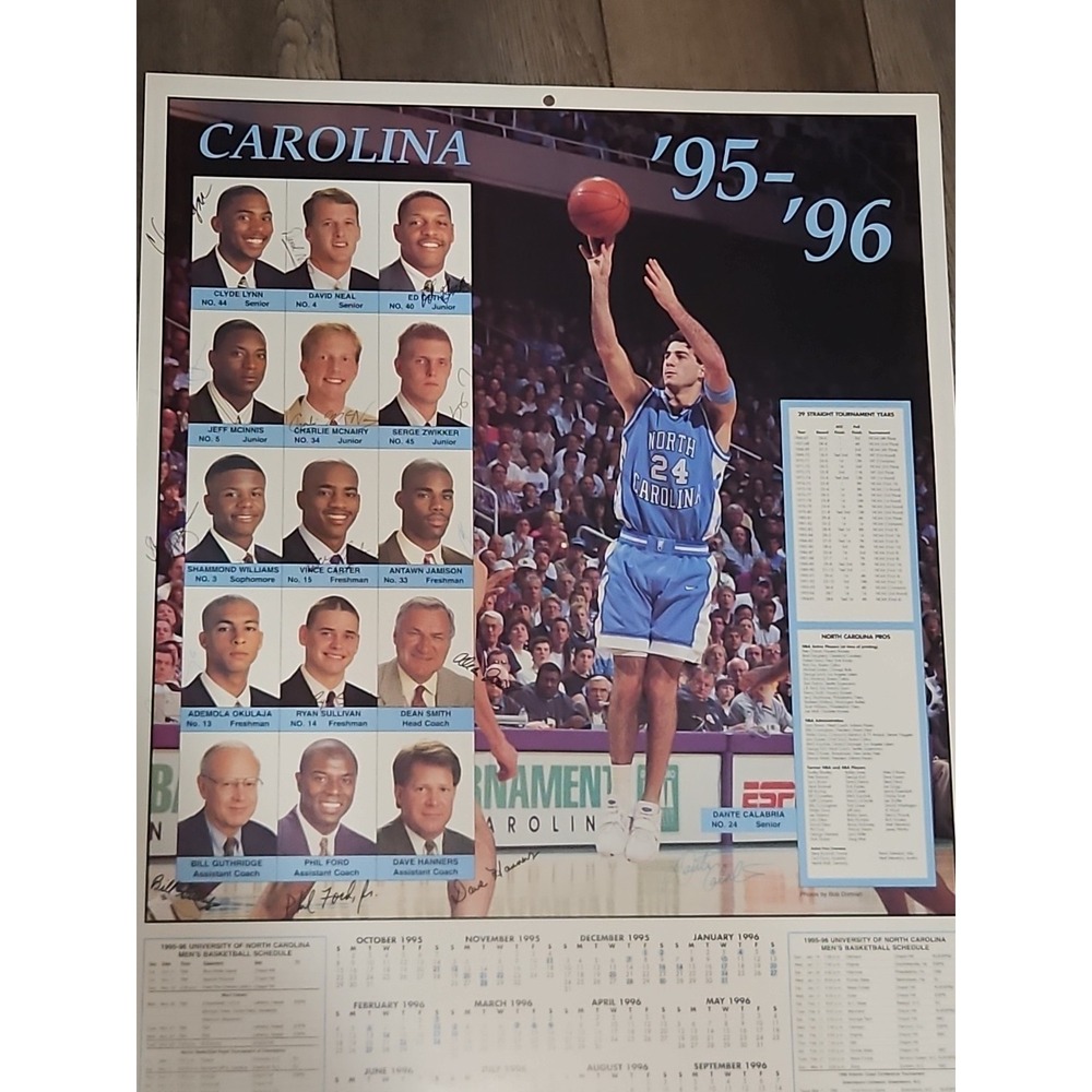 1995-1996 UNC Autograph North Carolina Tarheels‎ Basketball Poster Team Calendar